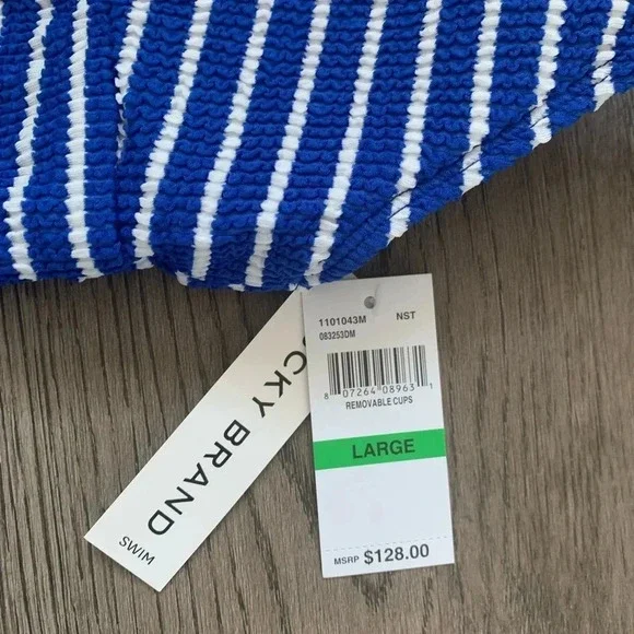 Lucky Brand Keyhole Detail Striped One-piece Swimsuit - Size L - Navy Stripe NWT